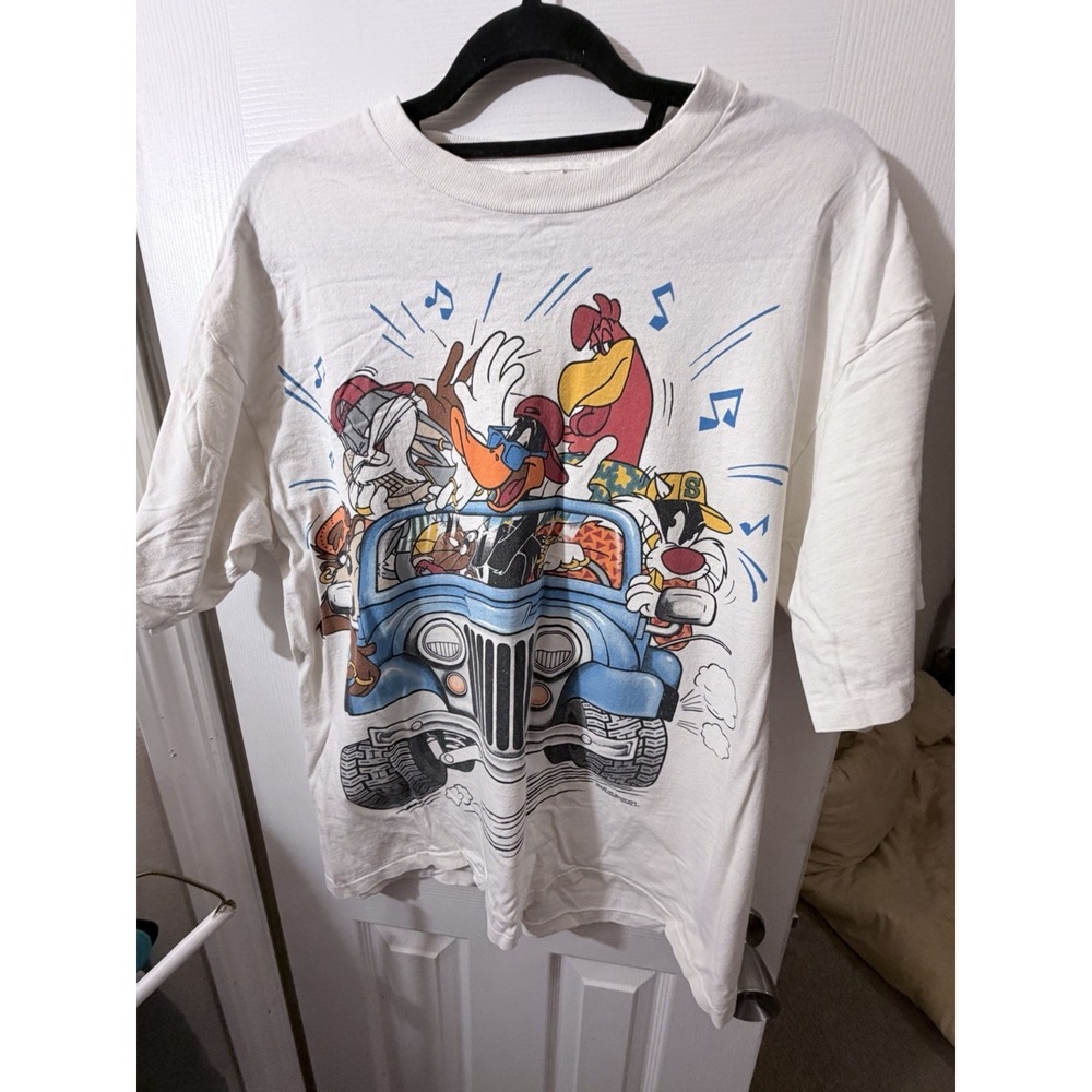 Warner Bros Shirt Mens XL White Single Stitch 90s Looney Tunes Double Sided